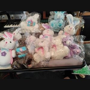 16 PCs Adorable Plush Bunny Set - White, Pink, Purple